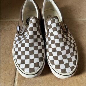 Vans Classic Brown and White Checkered Slip-Ons